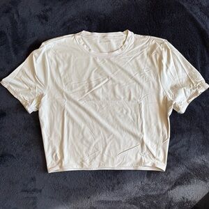 Lululemon Wundermost Ultra-Soft Nulu Crewneck Cropped T-Shirt in Mojave Tan sz L